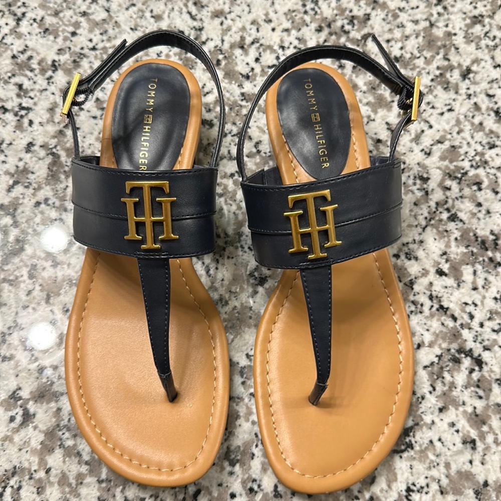 Tommy Hilfigher sandals size 10. Dark blue with gold buckle. Like new condition!